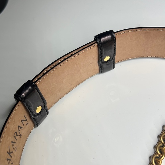Donna Karan New York 1990’s Black & Gold 34” Adjustable Waist Belt w Chain